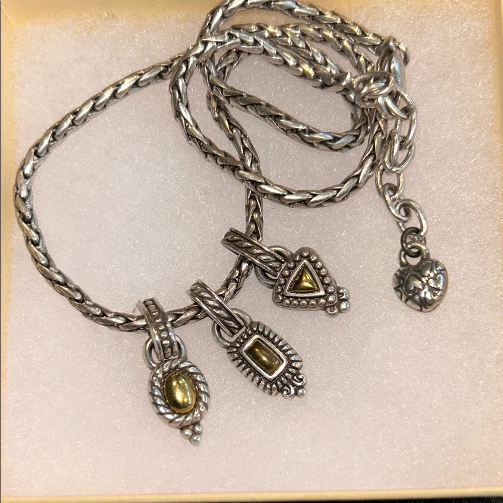 Brighton Silver 3 two tone charm Necklace with signature heart pendant NWOT